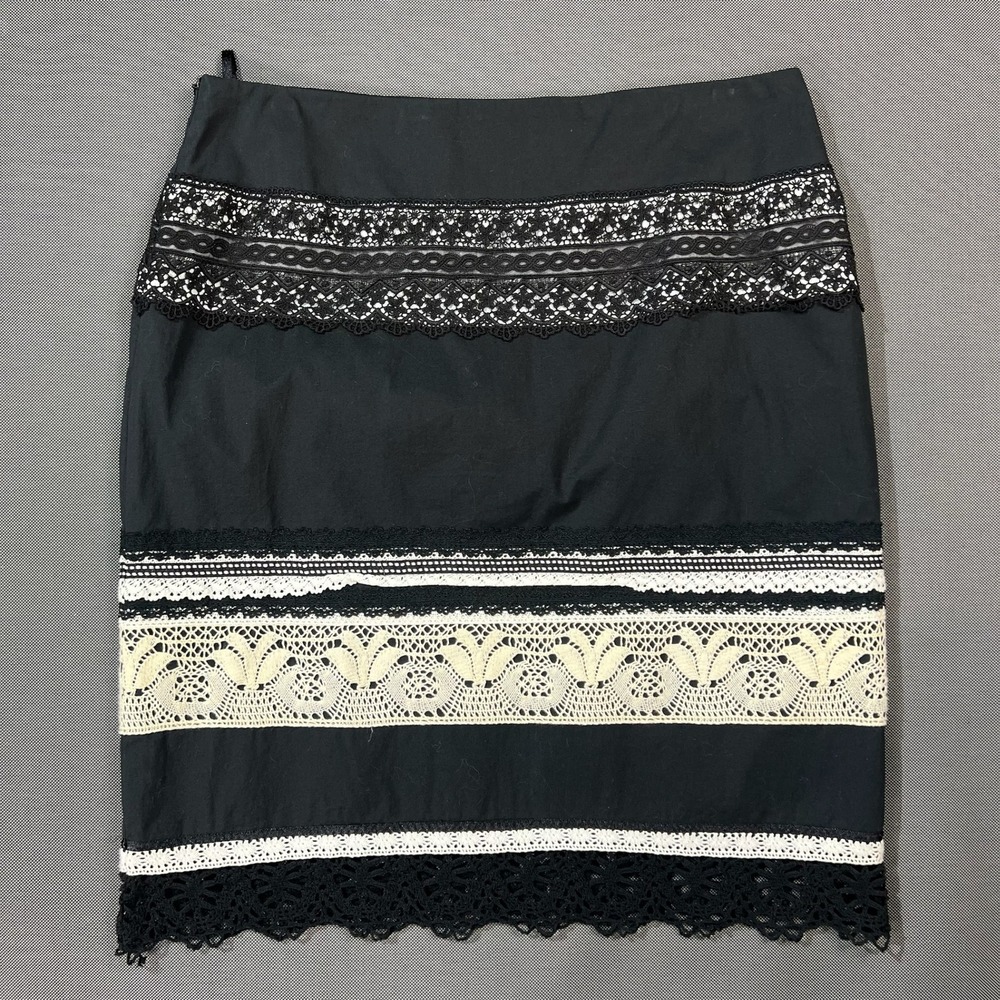 Ilyse Hart Ltd Womens Black Crochet Lace Trim Pencil Skirt Sz 12 Boho Cotton Y2K